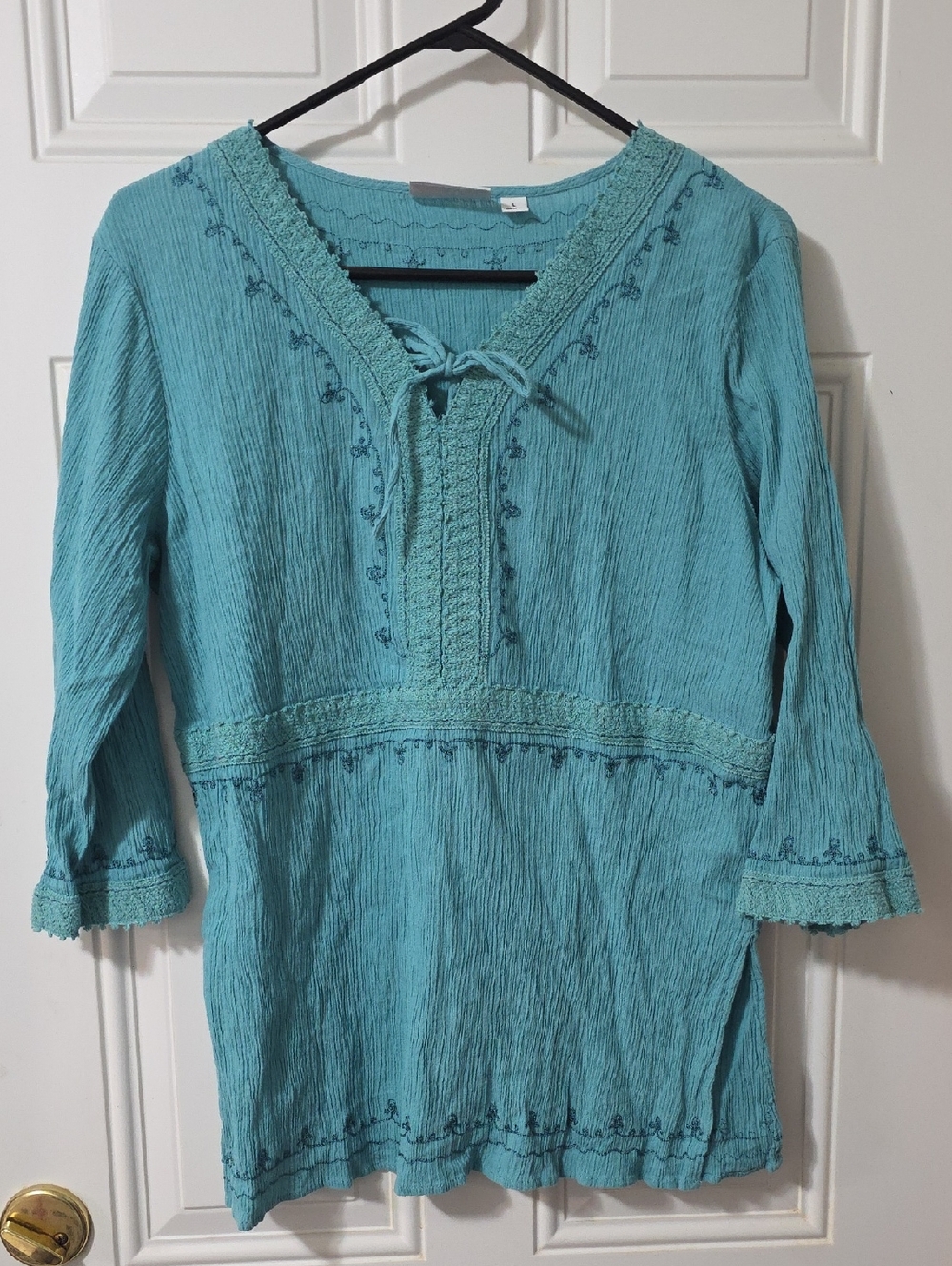 D & Co. Women’s Turquoise Embroidered V-Neck Top